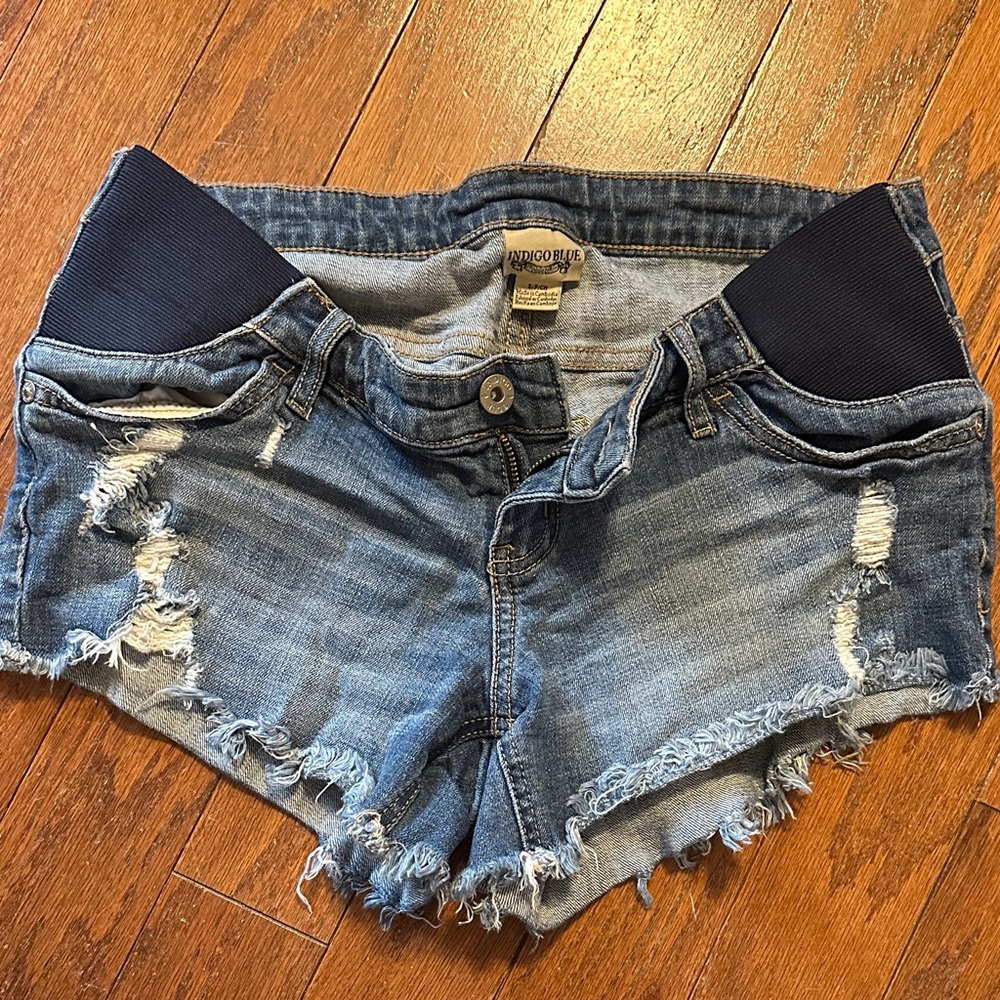 Maternity Denim Distressed Shorts